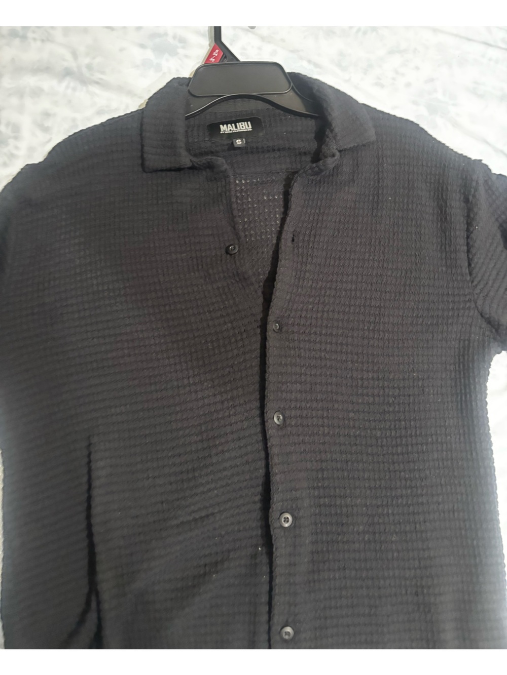 Malibu Black Waffle Knit Button-Up Shirt